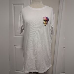 White Short Sleeve Tee with Skull Design